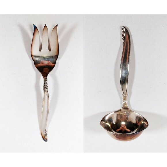 1847 Rogers Bros. IS - Leilani - Gravy Ladle 6", Serv. Fork 9" Silver-plated - Picture 1 of 11
